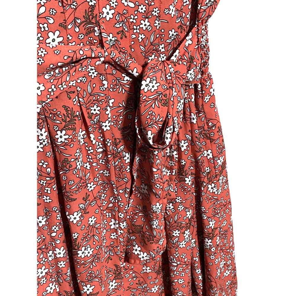 Max Studio Floral Prairie V Neck Dress S Ruffle Sleeves Cottage Smocked Belt Bow - Picture 4 of 9